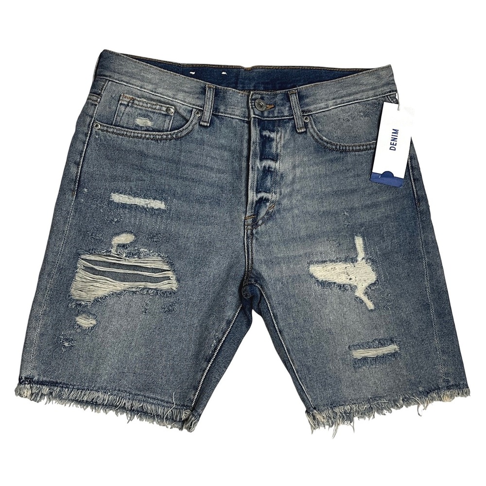 H&M Straight Fit Denim‎ Shorts Distressed Raw Hem Blue Size 30